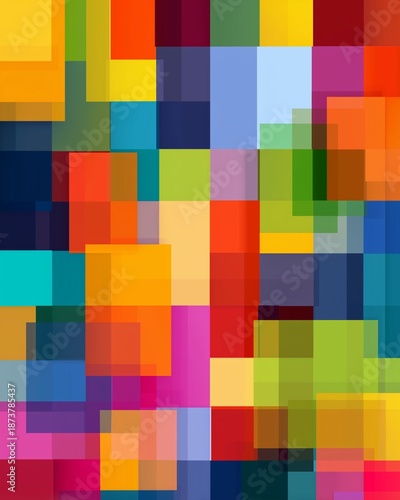 Vibrant Mosaic of Colors: A captivating composition of abstract art, where overlapping geometric shapes burst with a kaleidoscope of vivid hues, creating a dynamic visual experience.