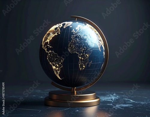 Illuminated globe, depicting night-time city lights