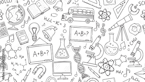 Doodle style educational icons and symbols for learning and science.
