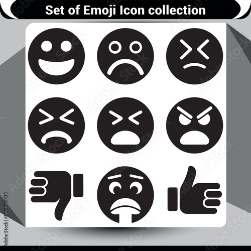 A diverse set of black silhouette emoji icons depicting various emotions and gestures for digital communication