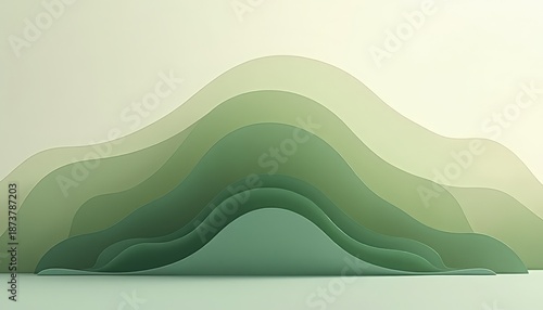 Abstract Serene Green Wave Forms Create a Soothing Landscape with Subtle Highlights and Smooth Transitions
