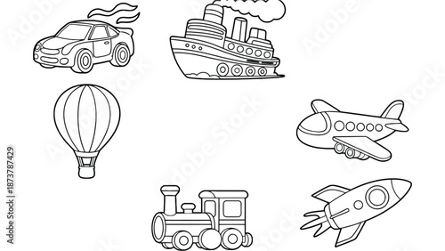 A colorful illustration of various modes of transportation for kids