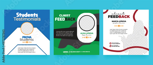 Clean and simple client testimonial banner set template. customer review social media post carousel template design.