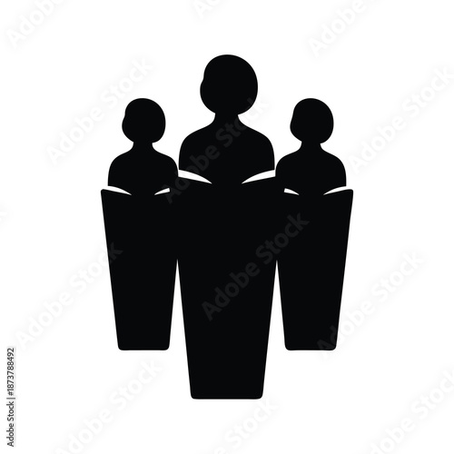 Silhouette of a group of three people standing together as team