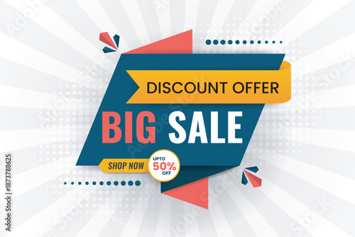 modern element banner with text big sale template in bright colors up to 50% off, web or social media sale poster
