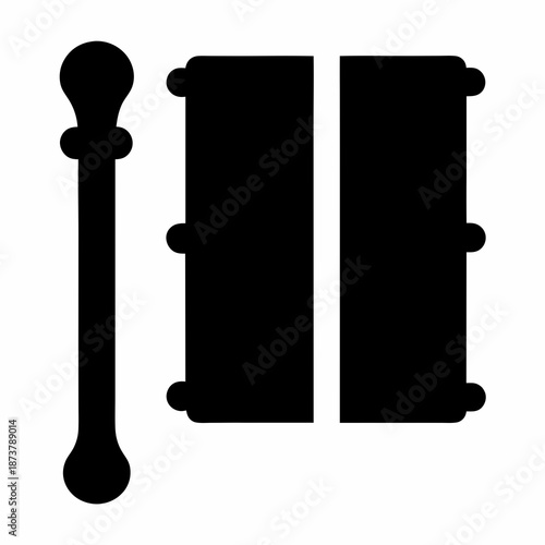 Symbolic representation of a closed door with a handle, in solid black color