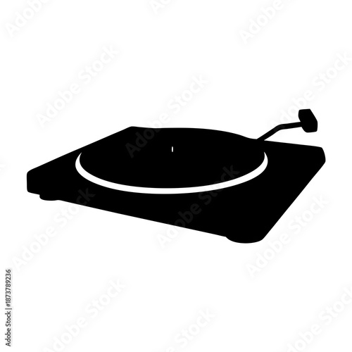Elegant minimalist silhouette of a vintage record player in stark black and white
