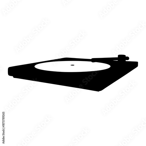 Silhouette illustration of a record player with a vinyl record spinning around