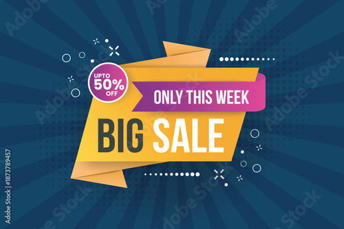 Mega sale special offer banner design template , with up to 50 off, banner  promotion with the dark blue background, special offer sale tag