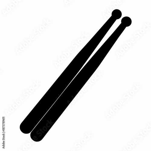 A minimalist black and white image of two overlapping drumsticks on white
