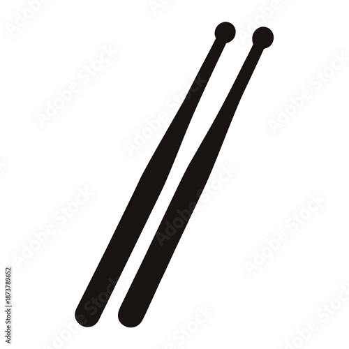 Isolated graphic illustration of two black drumsticks on a plain white background