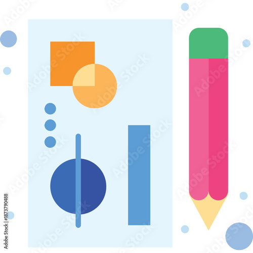 Flat Design Icon of a Sketchpad and Pencil