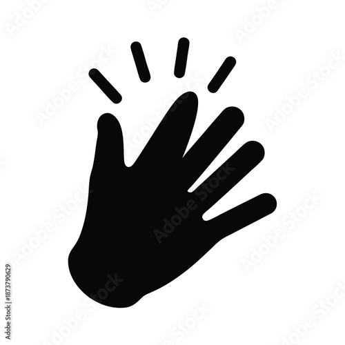 Black silhouette of hand clapping or high fiving with radiating lines around