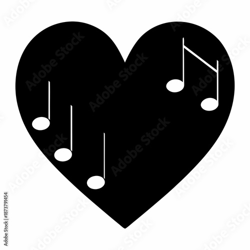 Black Heart Silhouette with Music Notes Expressing Love for Music Concept