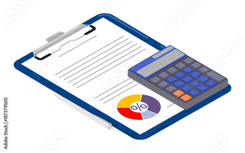 Isometric calculation of the loan volume and conclusion of a bank agreement for preferential credit services. Isolated cartoon vector on white background top view