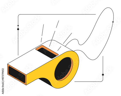 Isometric sports whistle of football referee sport match. Contrast design with thin outline 3D vector isolated on white background