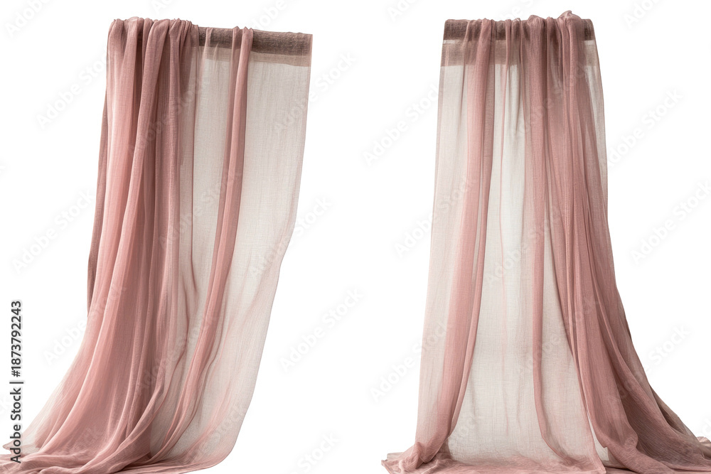 Fototapeta premium Pink, sheer curtains hanging from a rod, airy & delicate
