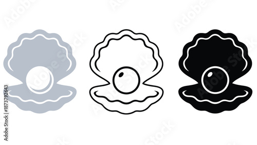 Three oyster shells with pearls in different colors and styles