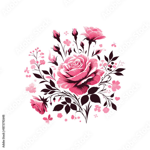  Pink Rose clipart design, Silhouettes, flowers, Floral Designs, bouquets, vector style, floral art, Minimalist, simple design, Arrangements, visual effect, appeal, love and grace,