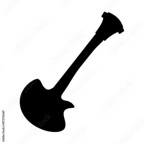 Stylized Black Silhouette of a Mandolin Instrument on a Clean White Backdrop