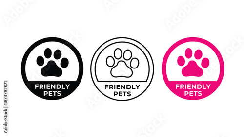 Friendly pet logos with paw prints on white background