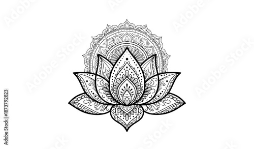 Modern lotus tattoo vector with bohemian henna mandala ornaments for floral, zen, and decorative design illustrations