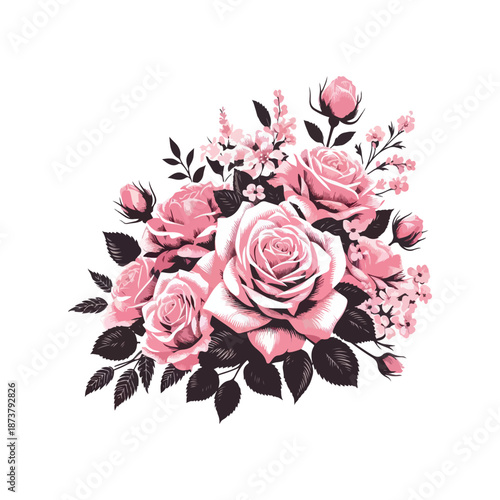  Pink Rose clipart design, Silhouettes, flowers, Floral Designs, bouquets, vector style, floral art, Minimalist, simple design, Arrangements, visual effect, appeal, love and grace,