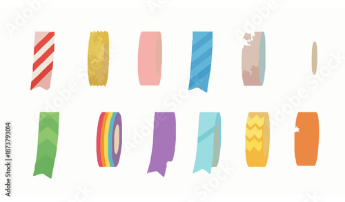 Decorative sticky tape vector set with colorful scotch stripes, washi stripes, and patterned ribbons for scrapbooking and wrapping