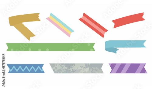 Cartoon adhesive tape vector set with washi stripes, scotch patterns, glitter ribbons, and decorative scrapbooking elements