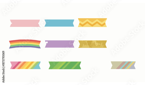 Playful cartoon sticker tape vector set with colorful stripes, glitter, and patterned adhesive ribbons for crafts and scrapbooking