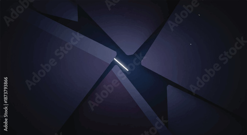 Futuristic Dark Purple Geometric Background Featuring a Bright Horizontal Light Streak and Overlapping Plates