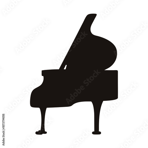 Elegant grand piano silhouette in black against a clean white backdrop