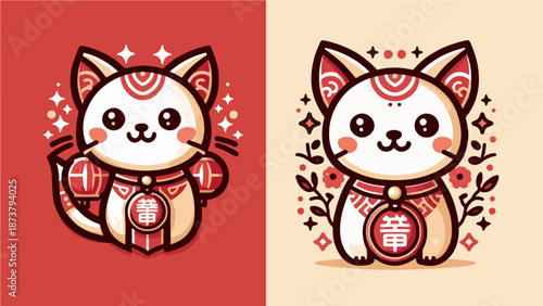 Lucky Cat (Maneki Neko) Illustration – Cute Chinese New Year Style