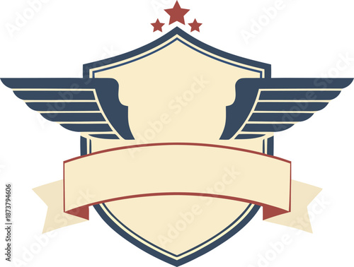 Vintage emblem with wings and banner for logo design or badge creation