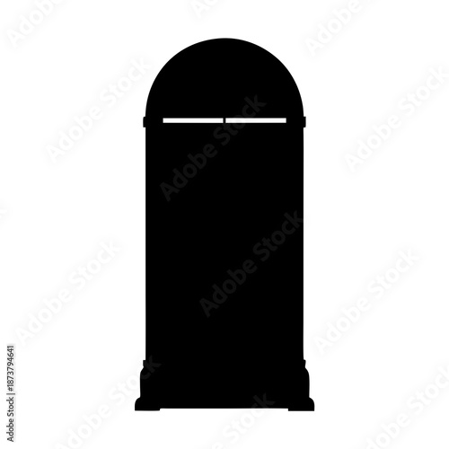 Silhouette of a vintage mailbox against white background creates a bold graphic