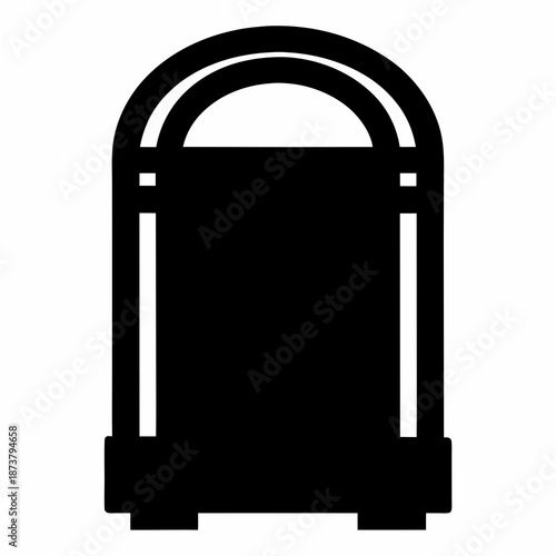 Black and white graphic rendering of stylized trash can on white backdrop