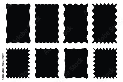 Set of wavy organic rectangles and squares. zigzag Vector wavy rectangles with texture, irregular text boxes. Geometric zig zag wavy edge stickers.