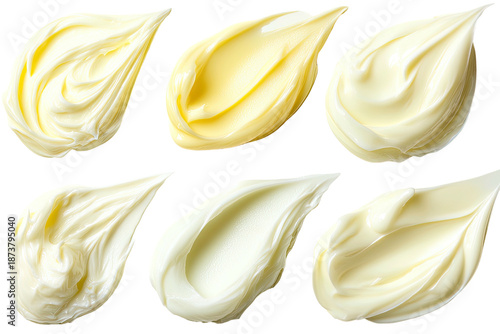 Six smears of smooth, light yellow, creamy substances