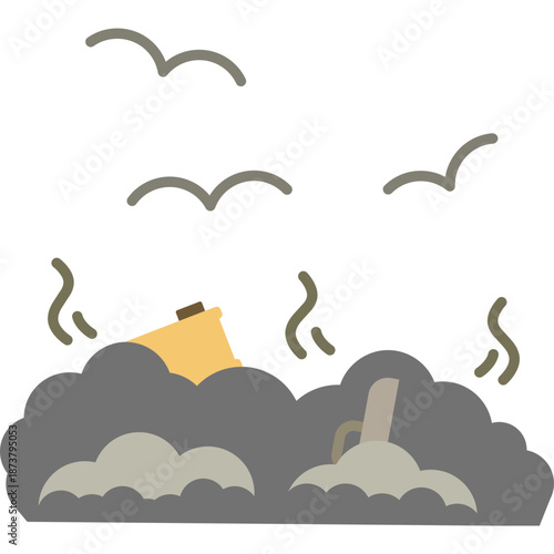 Flock of Birds Over Smog and Pollution