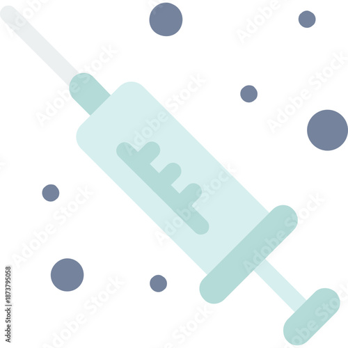 Flat syringe icon with blue particles