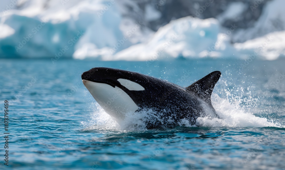 Fototapeta premium massive orca breaching directly toward the camera