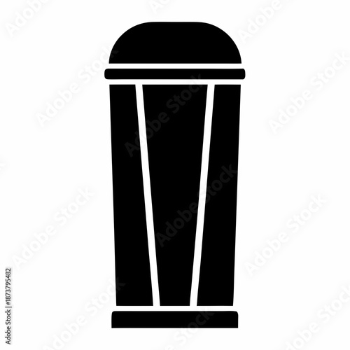 Black silhouette of a trash bin with curved lid and base support