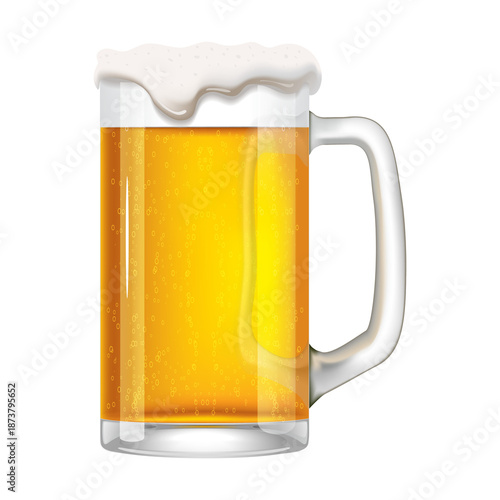 Fotografia Frothy glass beer mug full of golden lager isolated for pub and Oktoberfest cele