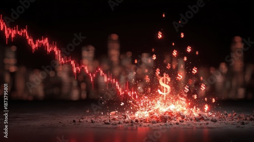 Wallpaper Mural Stock market crash concept with dollar signs and graph Torontodigital.ca