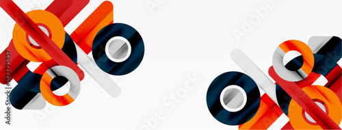 Abstract geometric shapes, vibrant colors, dynamic composition. Modern design elements create visual interest, clean aesthetic.