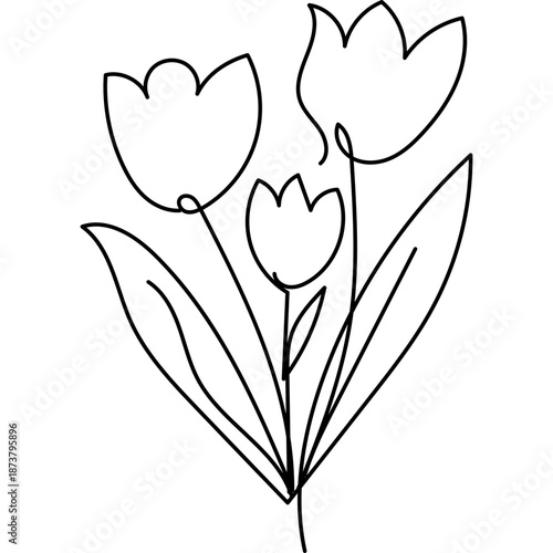 Flat Flower Line Art