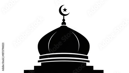 Silhouette of a mosque dome with crescent moon and star Islamic architecture symbol for religious and cultural themes isolated on white