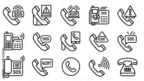 Collection of Emergency Phone Icons and Symbols.