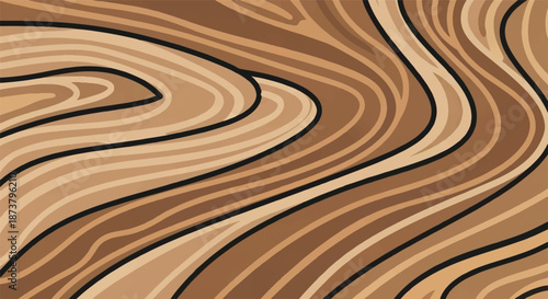 Abstract Seamless Pattern of Brown and Tan Wavy Lines Resembling Natural Wood Grain or Sand Dunes