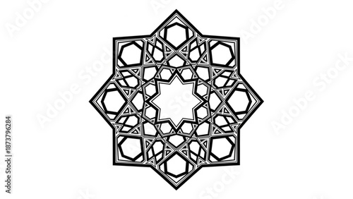 Intricate geometric star pattern Islamic art inspired symmetrical design element vector illustration for cultural decoration and architectural motifs